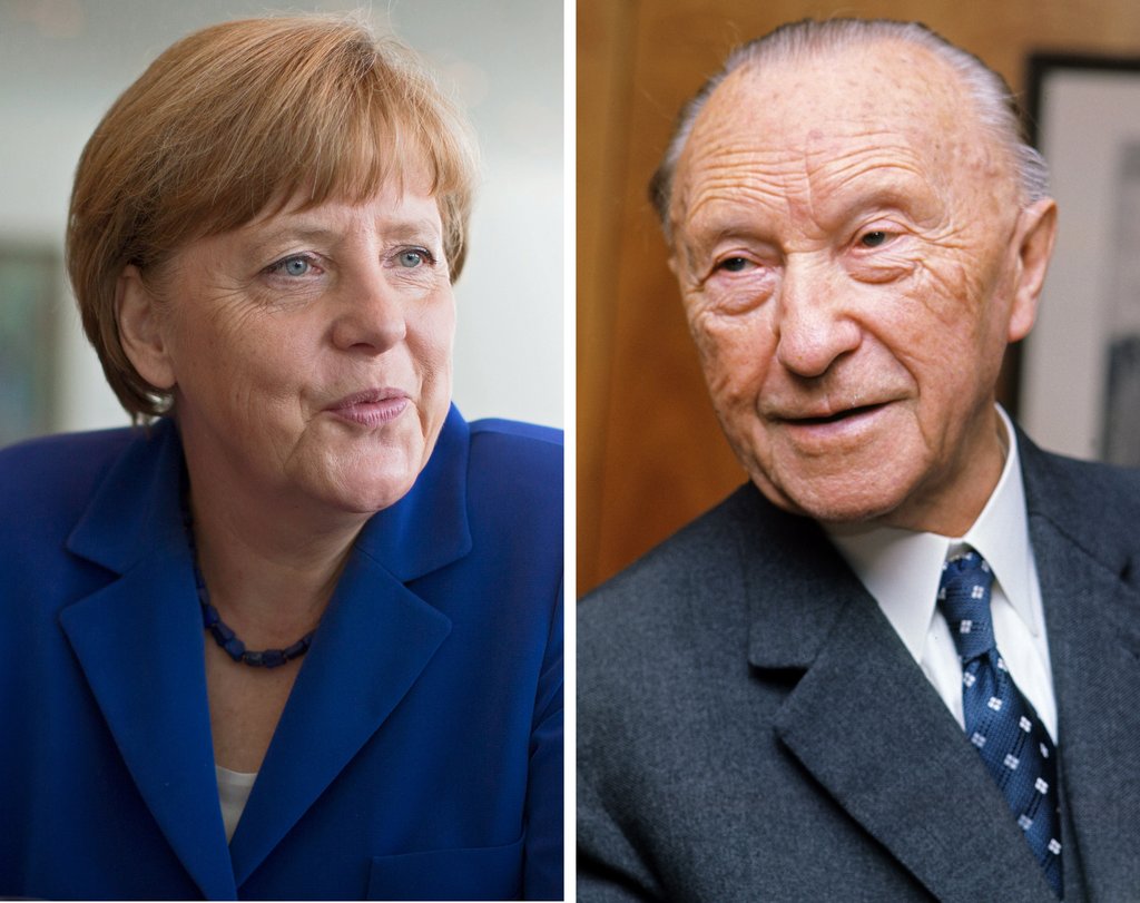 Angela Merkel und Konrad Adenauer. Foto: dpa