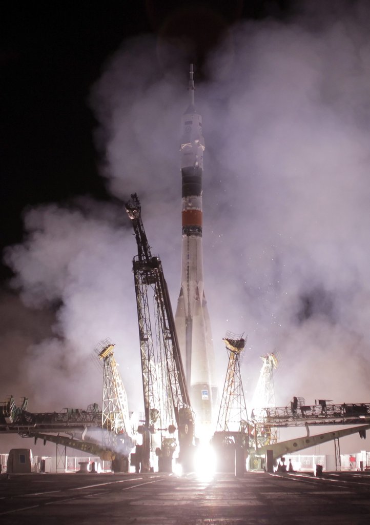 The Soyuz blasts off from Baikonur cosmodrome. Quelle: DPA